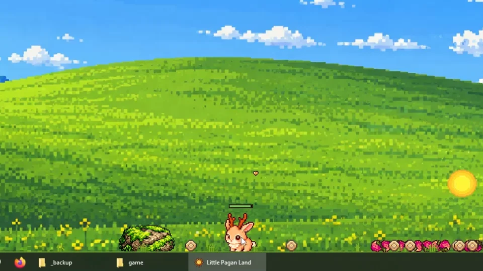 Background off: an early forest — a jackalope and berries directly on the desktop wallpaper.